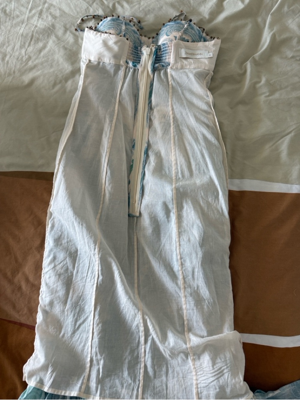 Zimmermann Illuminate Gown Cream and Teal Paisley Spaghetti-Strap Midi Dress - Picture 15 of 16